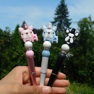 3 pc Bulldog Cute and Adorable Beaded Pen Set